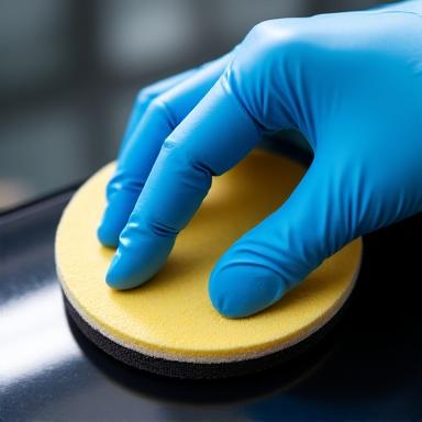 세라믹 코팅제를 도포하는 디테일러의 손